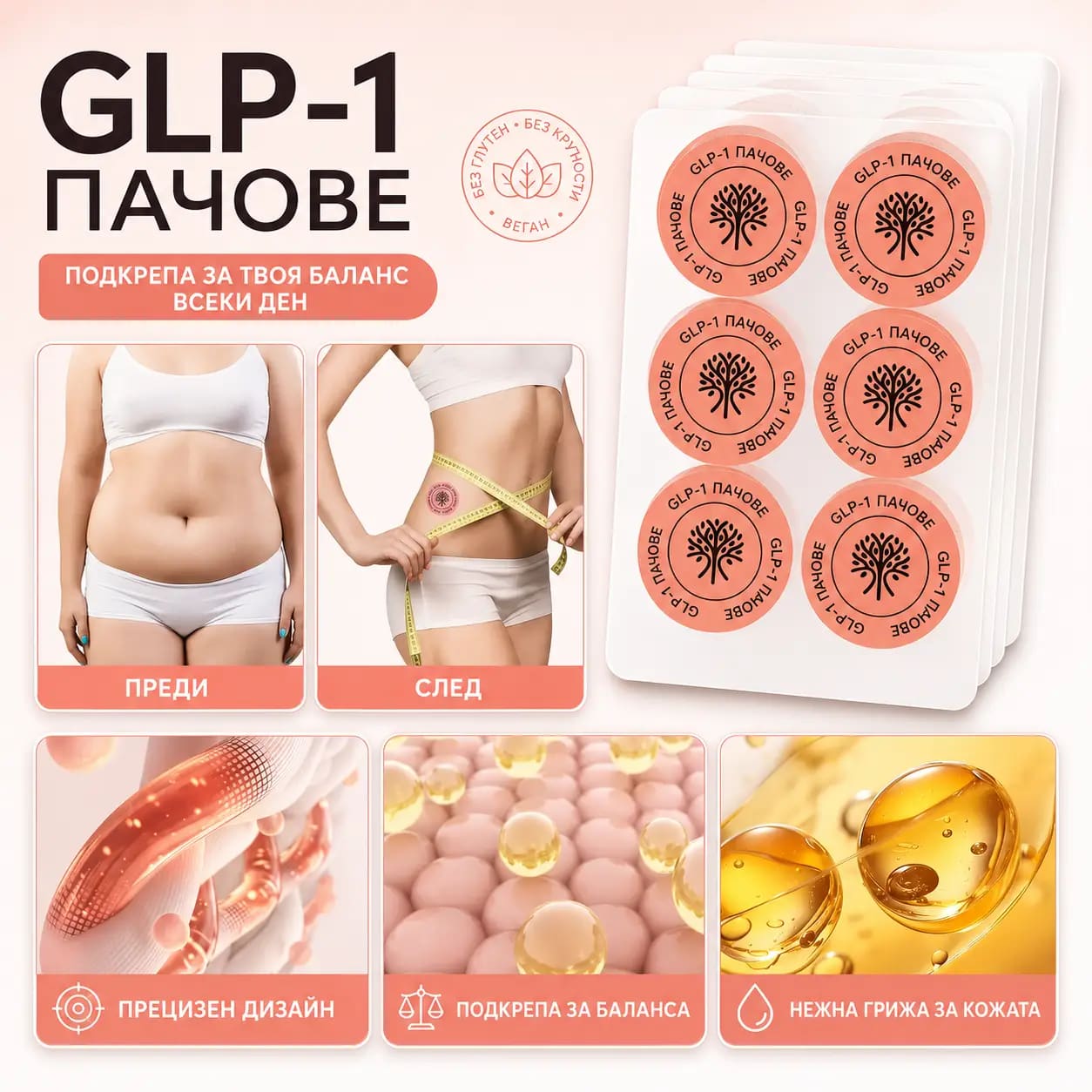 Опаковка VitaPatch GLP-1 и състоянието, което клиентите търсят при редовна употреба — описано като усещане, не като обещан резултат